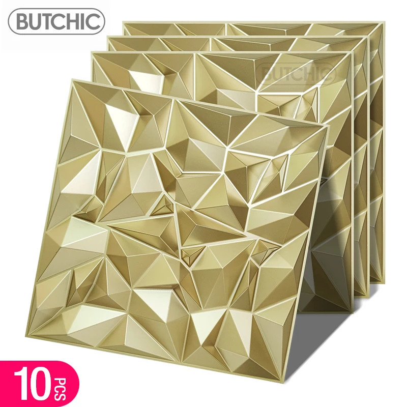 10pcs 30x30cm Shining Gold 3D Wall Sticker Champagne gold color 3D Wall Panel Wedding party background wall art Wood grain paper