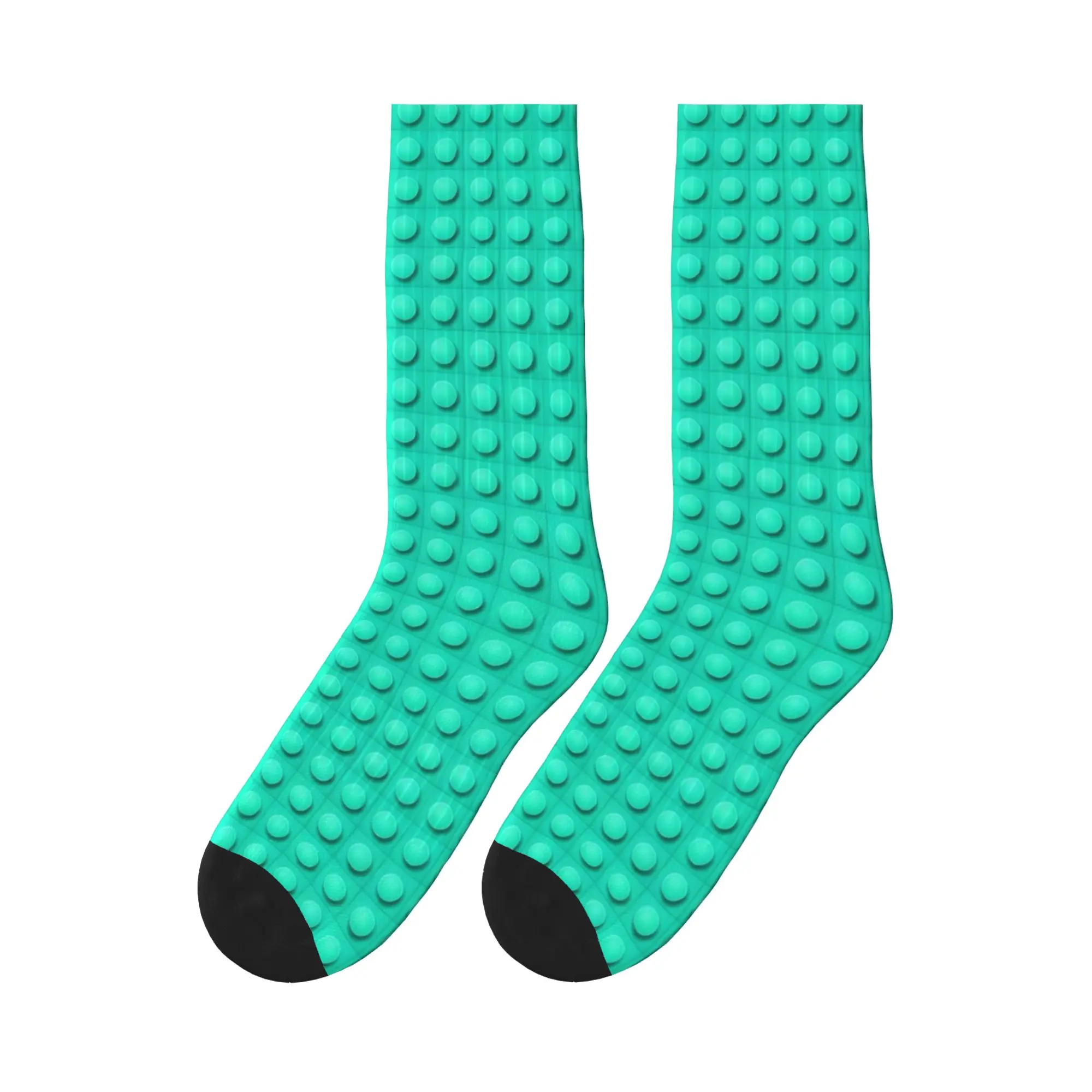 Solid Teal Building Blocks Pattern Socks Graphic Stockings Anti Unisex Men Socks Comfortable Autumn Vintage Outdoor Sports Socks