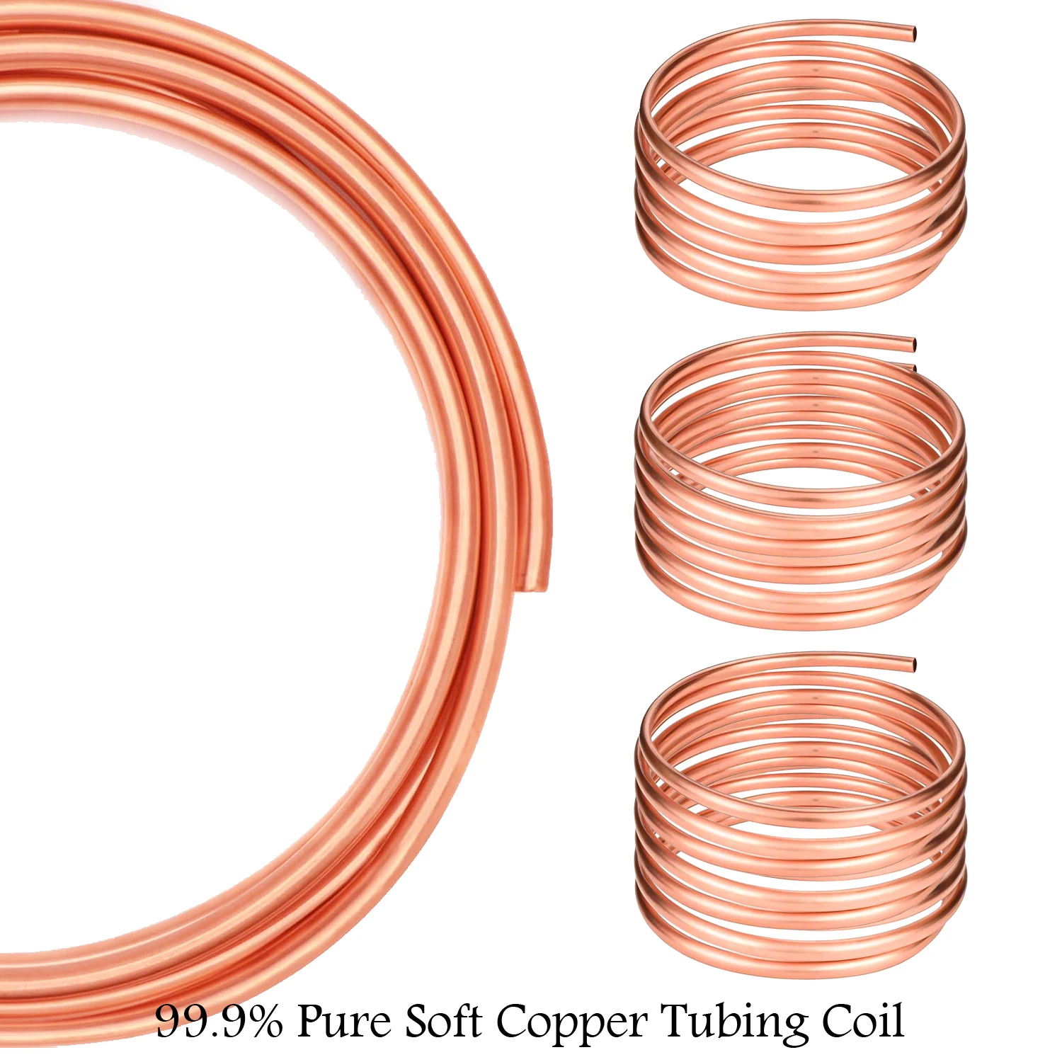 6M-1M 99.9% Soft Copper Tubing Coil - Seamless Round Copper Pipe for Refrigeration, Air Conditioning, HVAC, DIY Projects