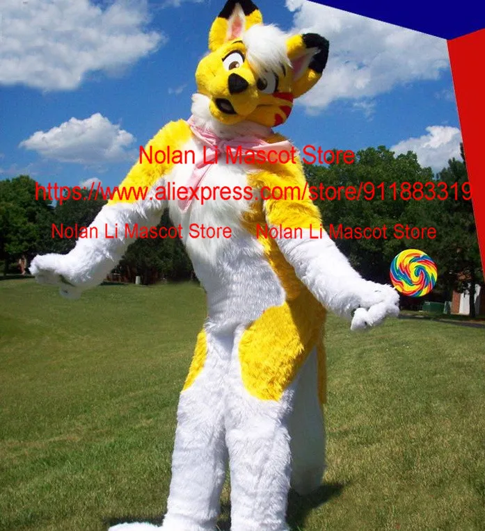 High Quality Long-Haired Husky Dog Fox Wolf Mascot Costume Set Adult Cartoon Neutral Advertisement Cosplay Birthday Gift 126