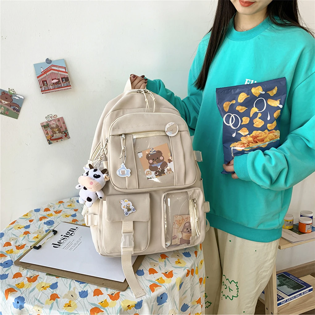 Gift Idea Comfortable And Spacious Backpack For Women Durable Junior High School Student School Bags white