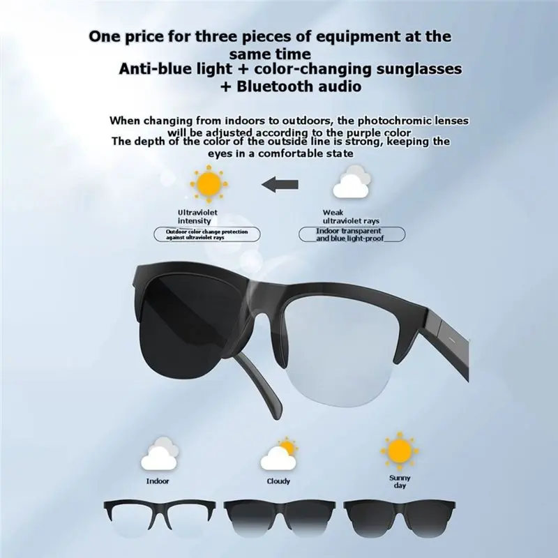 A69Z Outdoor Sports Smart Glasses Photosensitive Color Change Bluetooth 5.4 Sunglasses Type-C Charging