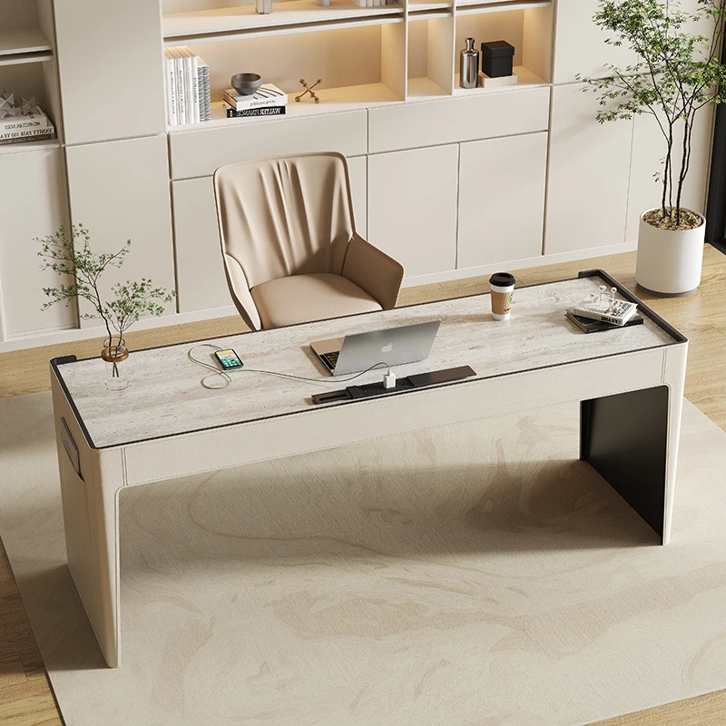 

Современный простой седельный кожаный компьютерный стол для домашнего кабинета, письменный стол из каменной плиты