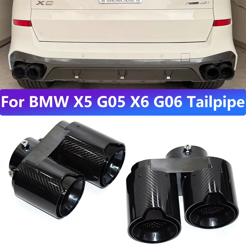 

1 pair for 2019-2024 BMW X5 X6 G05 G06 Exhaust Pipe Upgrade Carbon Fiber Stainless Steel Black Muffler Tip Nozzle Exhaust Head