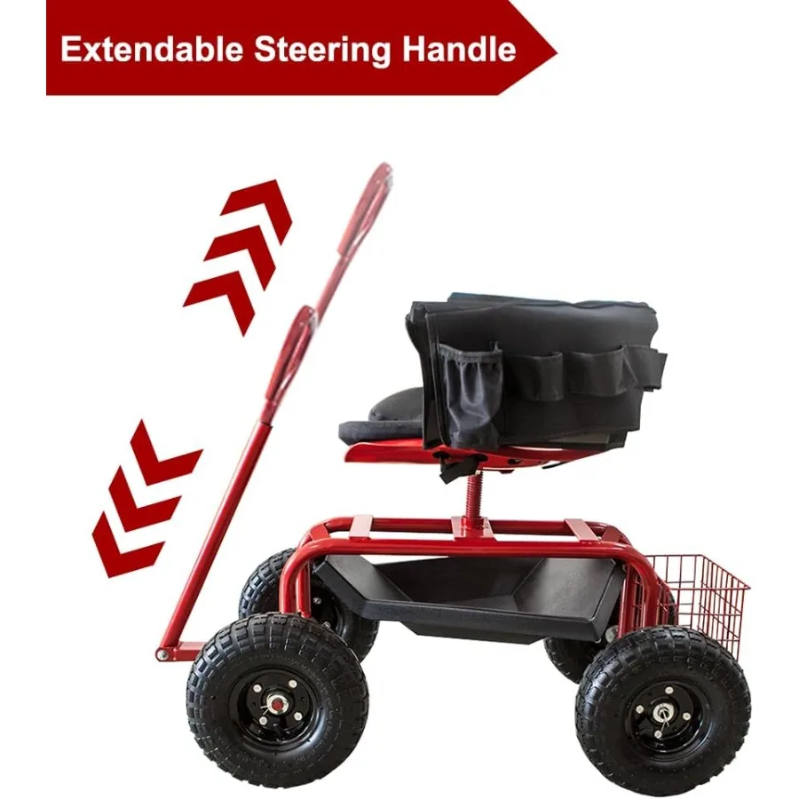 عربة الحديقة مقعد العمل المتداول مع عجلات 360 درجة مقعد دوار عربة سكوتر مع مقبض التوجيه صينية أدوات المساعدة لبلانتي #4