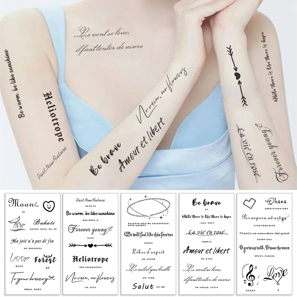 10Pcs Letter Temporary Tattoos Stickers For Women Girls Fake Waterproof Tattoo Sticker 3D Cartoon Body Art Tatoos Decor