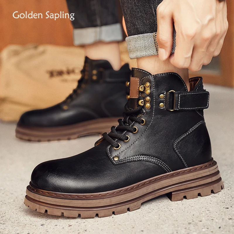 

Golden Sapling Work Boots Genuine Leather Men's Casual Shoes Fashion Leather Tooling Boot Classics Punk Style Men Leisure Shoe