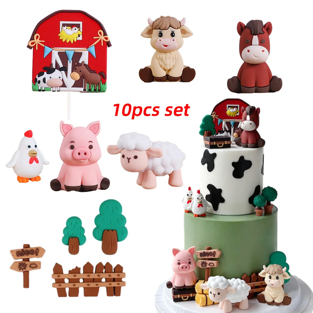 Bauernhoftier-Kuchenaufsatz, Kuh, Schwein, Bergrinder, Küken-Kuchendekorationen für Babyparty, Kinder, alles Gute zum 1. Geburtstag, Partyzubehör – Detail 3