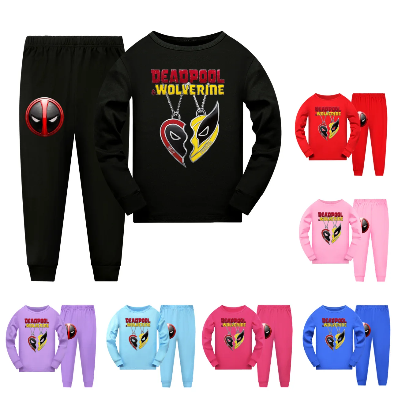 Conjunto de pijama de la película Deadpool y Lobezno para niños y niñas, ropa de dormir de manga larga con pantalones largos, mejores amigos, 2 piezas