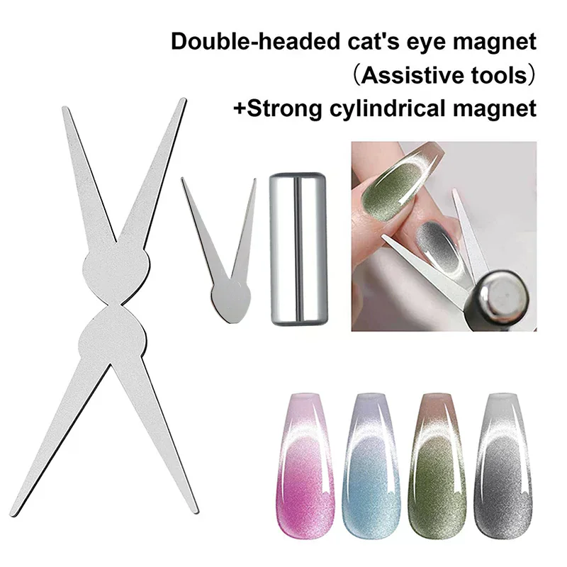 Conjunto de ímã de arte de unha francesa de cabeça dupla olho de gato haste magnética combinação arte de unha diy efeito em forma de v gel esmalte ímã