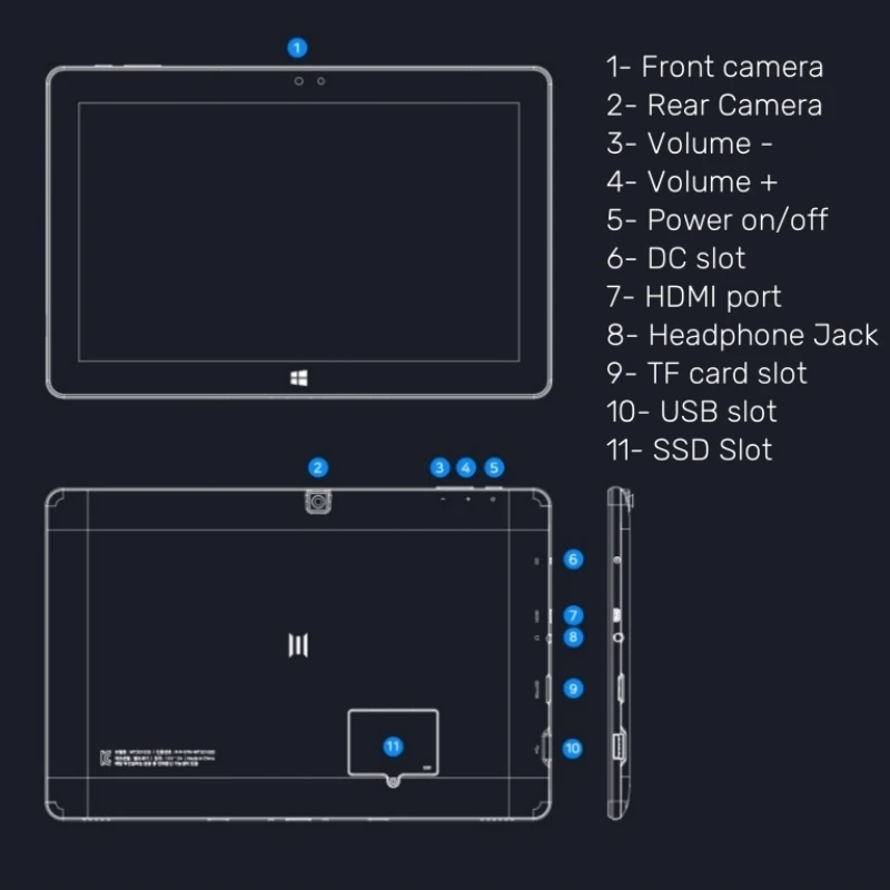 WT2010 Tablet PC 10,1 cala 4 GRAMÓW 64 GB ROM Windows 10 Intel N4020 Dwurdzeniowy 1,10 GHz do 2,4 GHz 1280x800 IPS 64 Bit HDMI-Com