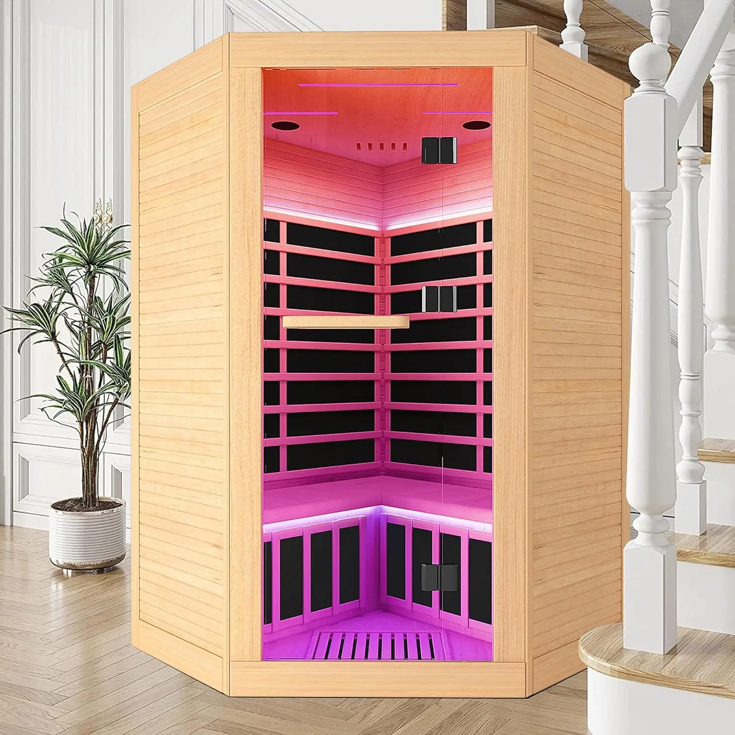 Far Infrared Sauna 2-3 Person Home Sauna With Best Red Light Therapy For Body Indoor Sauna Self Care At Home Spa Room Okoume