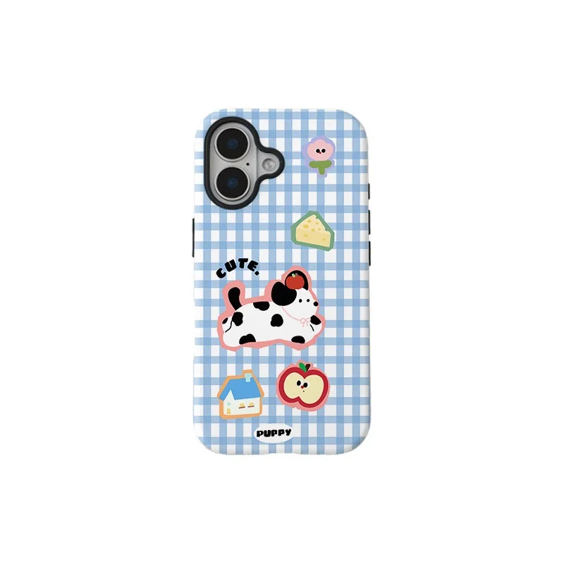 Funda de perro de dibujos animados a rayas azules y blancas para IPHONE 17 16ProMax 15 14 13 12 11 PRO XR acrílico TPU dos en uno fundas de teléfono magnéticas