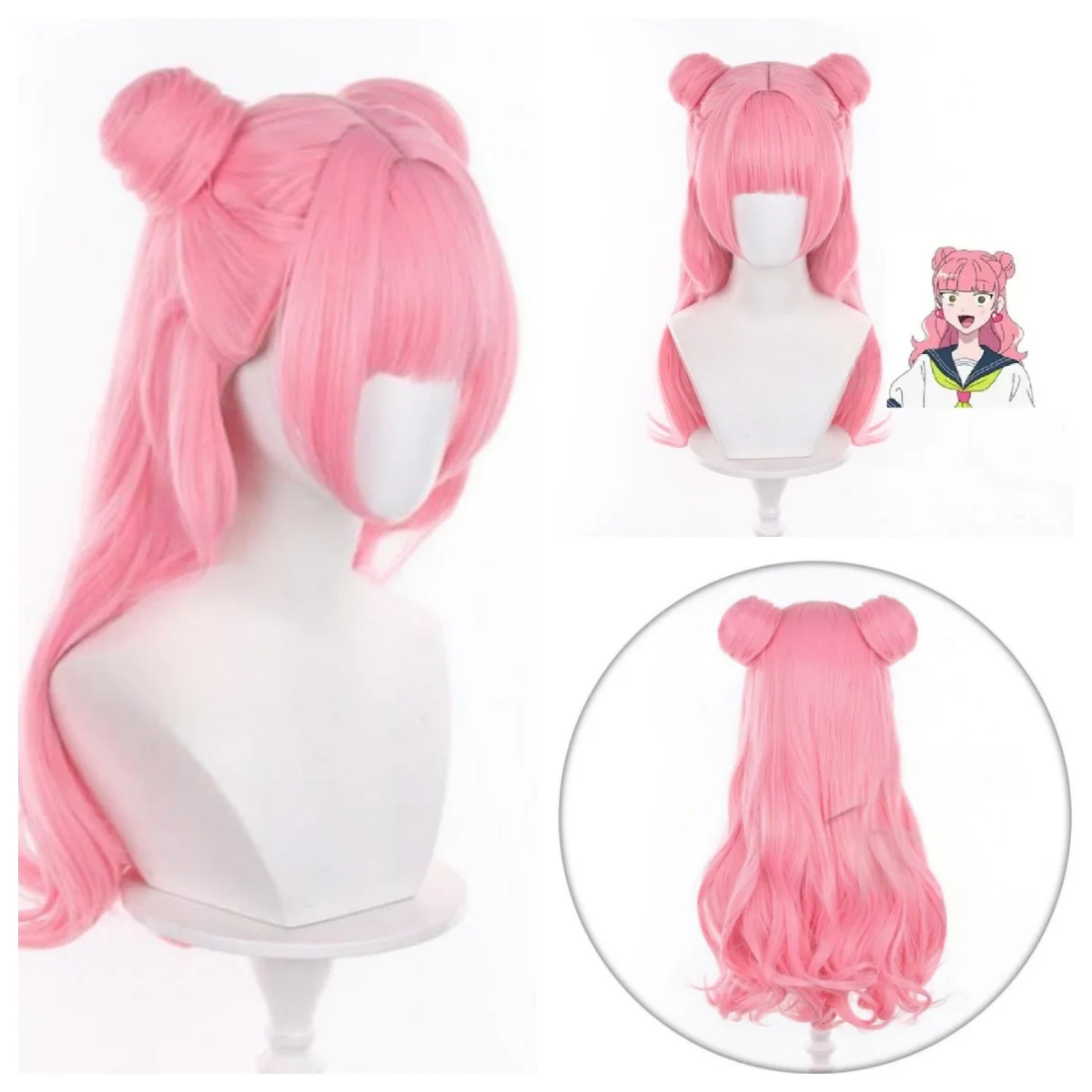 Image of Miyu Suzuki Cosplay-Perücken mit Dutt – Du und ich sind polargeteiltere Gegensätze – Miyu Suzuki rosa Perücke, hitzebeständiges Kunsthaar + Perückenkappe