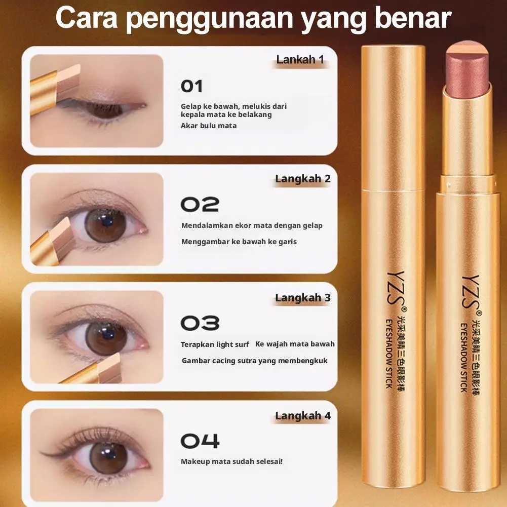 3 色グリッターアイシャドウスティックペン、シマーグラデーションアイシャドウペンシルメタリックアイシャドウスティック防水女性用アイメイク