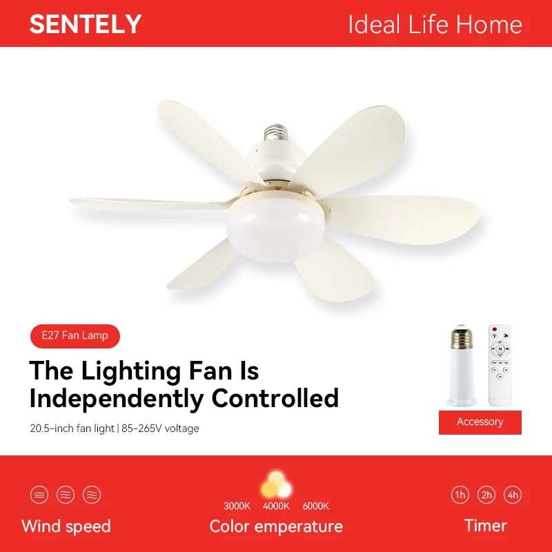 Imagem -01 - Ventilador de Teto com Luz para Uso Doméstico Soquete Ventiladores com Luzes Controle Remoto Escurecimento Quarto Lâmpada 85265v E27 ventilador de teto com luz para uso domestico soquete ventiladores com luzes controle remoto escurecimento quarto lampada 85265v e27 01