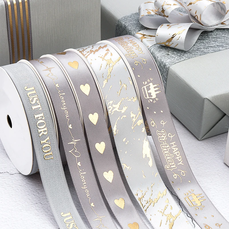 10Yards Premium Grey Collection Happy Birthday Ribbon Valentine\'s Day Wedding Event Party Christmas Decoration Baking Bouquet