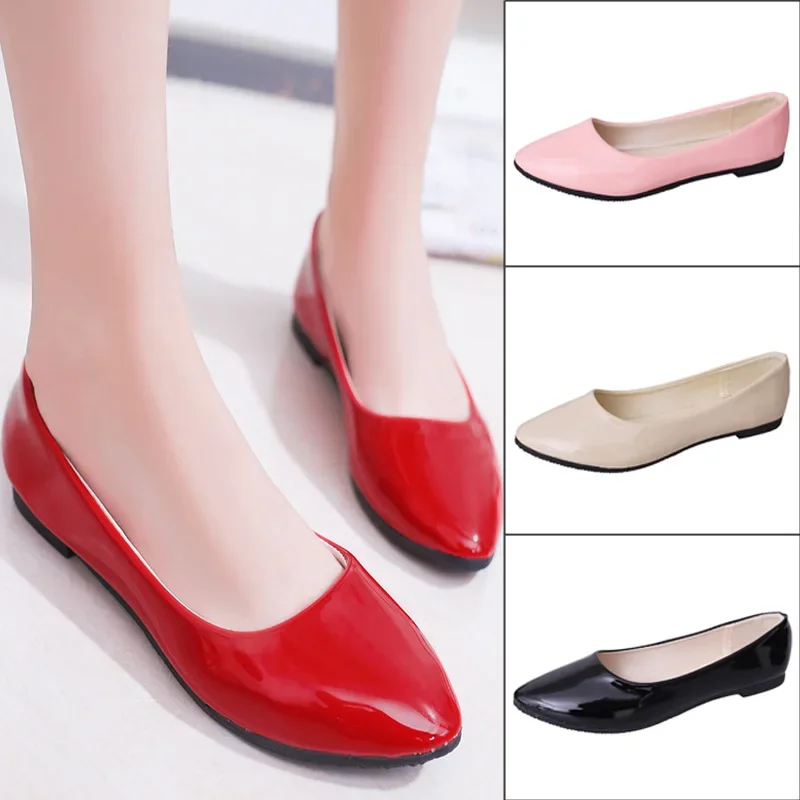 PU patent leather shoes woman single shoes shallow round tow spring autumn ballet flats shoes contracted big sizeisd34