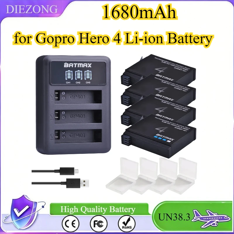 

1680mAh for Gopro Hero 4 Li-ion Battery Replacement with LED USB Charger for GoPro HERO4 GoPro AHDBT-401 Action Camera Bateria