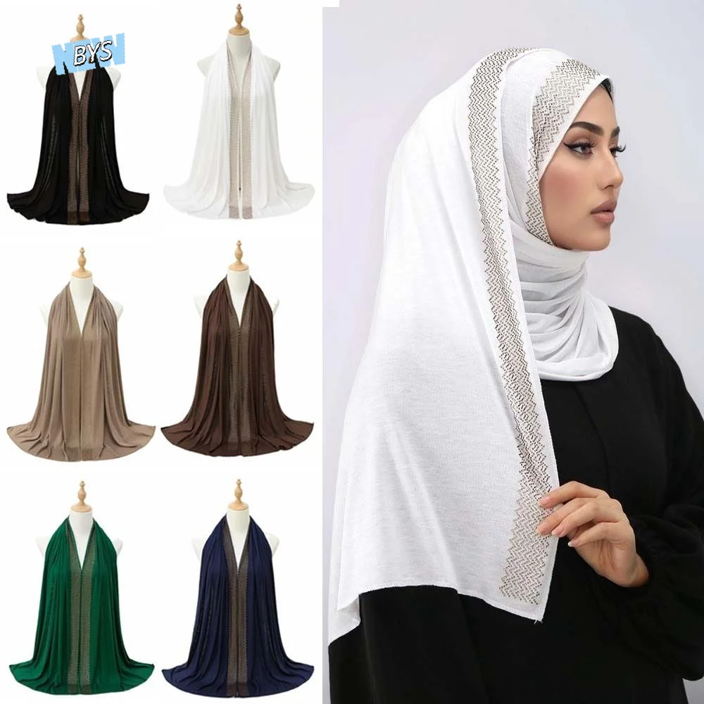 

Breathable Rhinestone Chiffon Hijab Scarf Sunscreen Solid Color Smooth Silk Headscarf Long Sweat-absorption Thin Large Shawl
