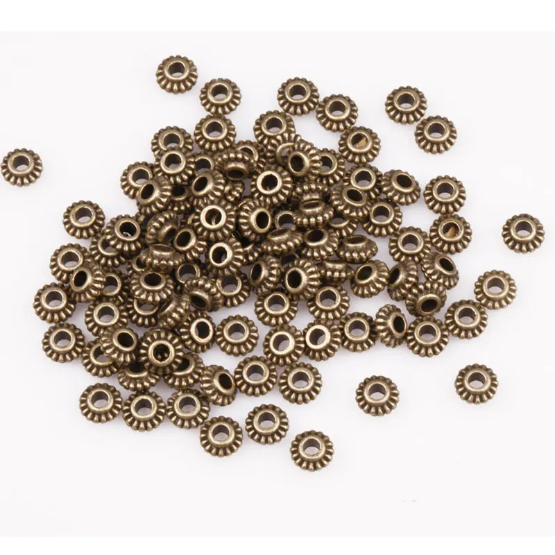 100Pcs 6MM Antique Tone Wheel Gear Metal Spacer Beads For Needlework Big Hole Charms For DIY Jewelry Making Bracelet Finding