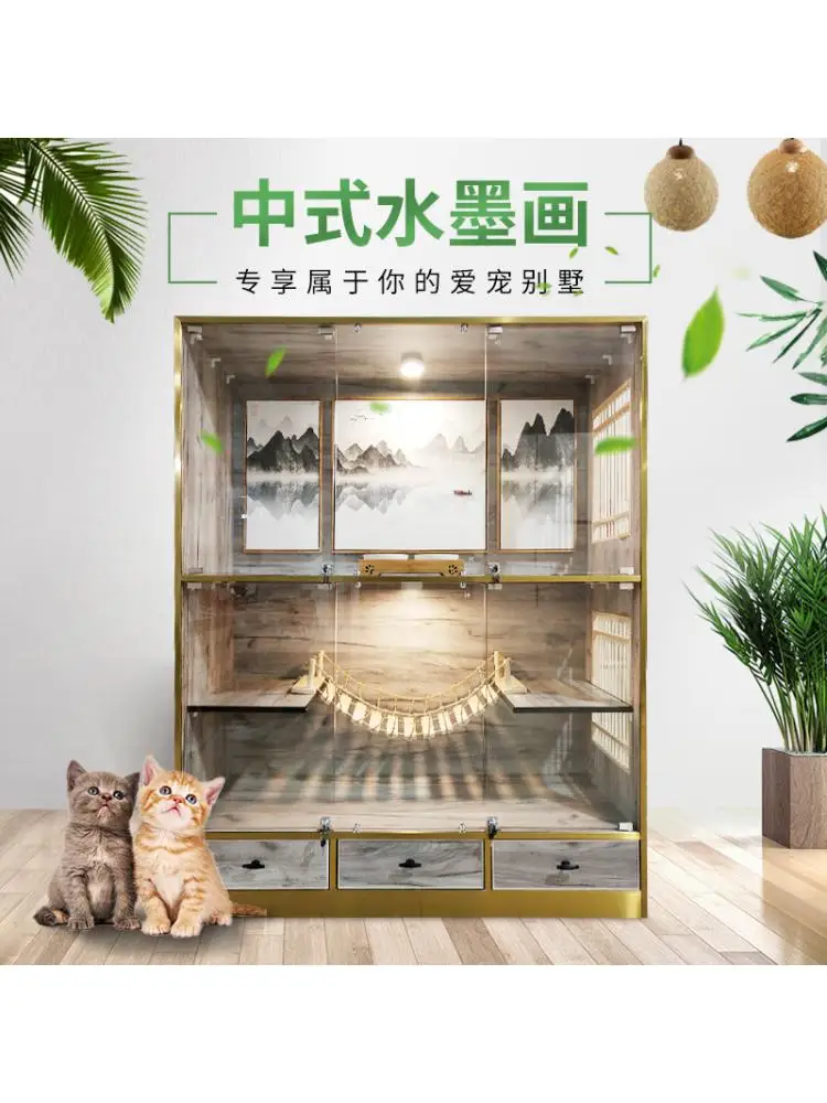 

Large Pet Luxury Cat Villa, Solid Wood, Environmental Protection Cage, Cat House, Cat Litter Box