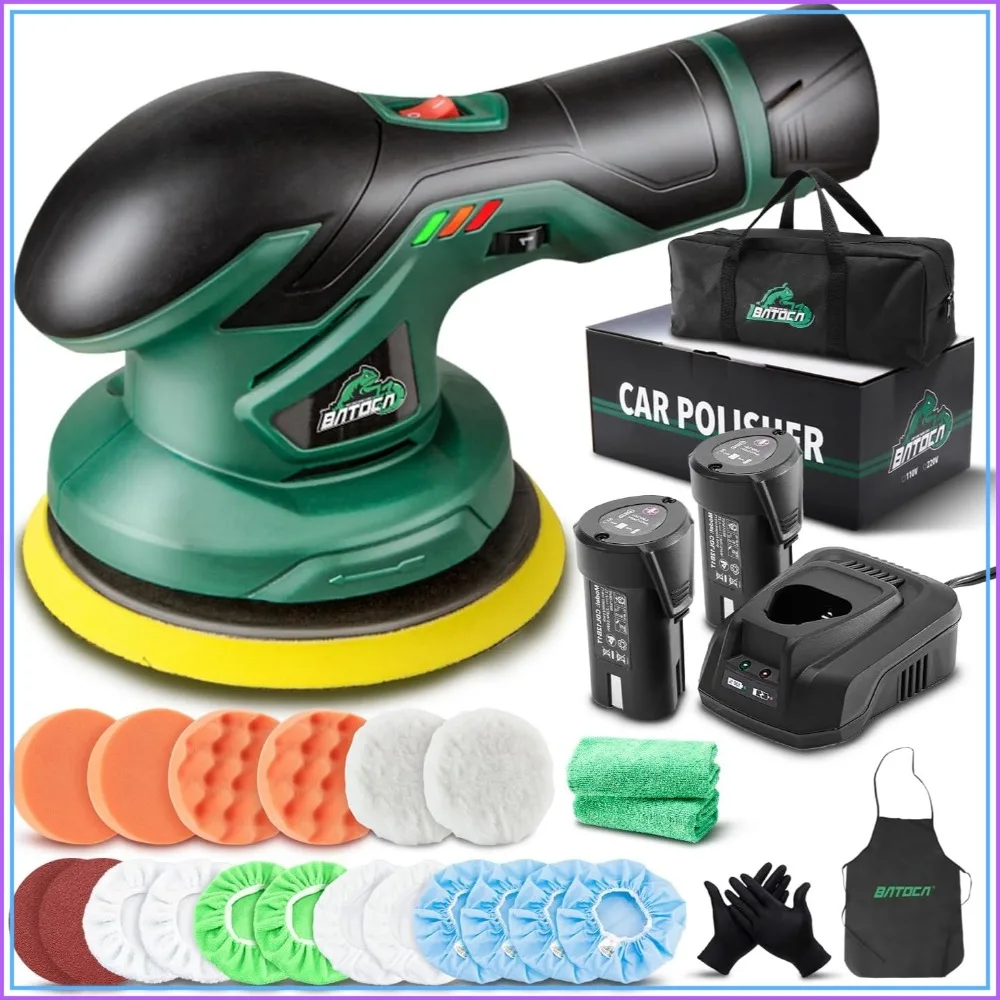 

Cordless Car Buffer Polisher with 2 Batteries 2.0Ah, 6 Variable Speed DA Orbital Buffer for Detailing Polishing Waxing