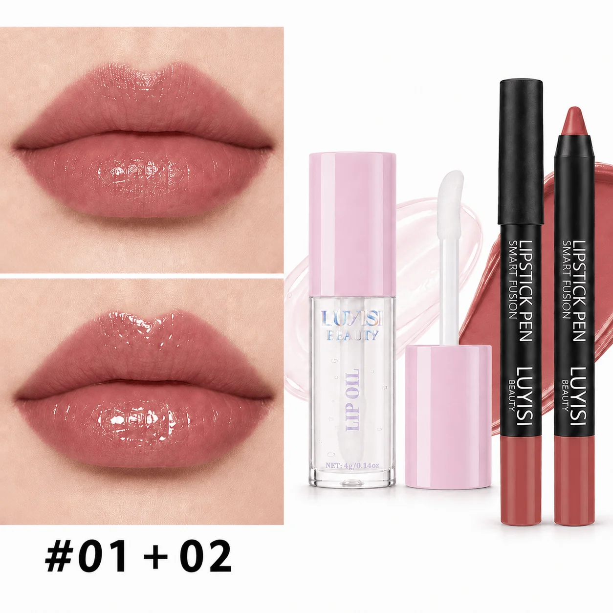 2pcs/Set Lip Makeup:1PC Matte Lip Lipstick+1pc Moisturizing Lip Oil,Texture&Soft Lip Kit,Moisture And Waterproof.Glossy Finish. - view 2