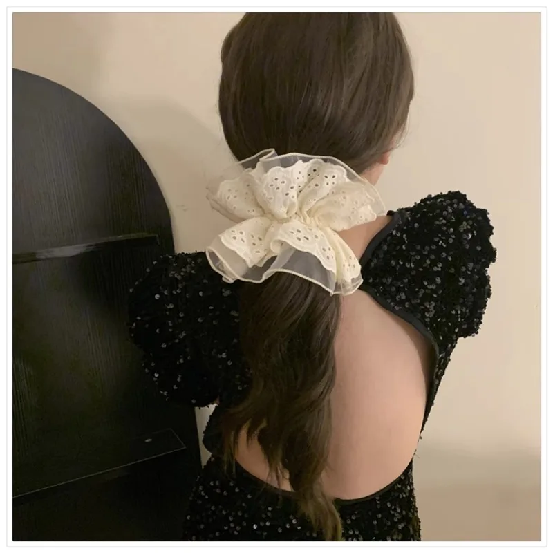 フレンチスタイルのレースシュシュ二重層女性ヘアネクタイゴムバンド女の子ポニーテールホルダー弾性ヘアバンドヘアアクセサリー