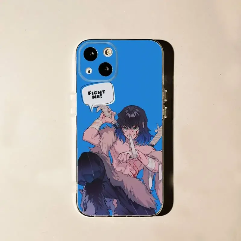 D-Demon Slayer Inosuke Phone Case For iPhone 11 12 Mini 13 14 15 Pro XS Max X 8 7 6s Plus 5 SE XR Transparent Shell