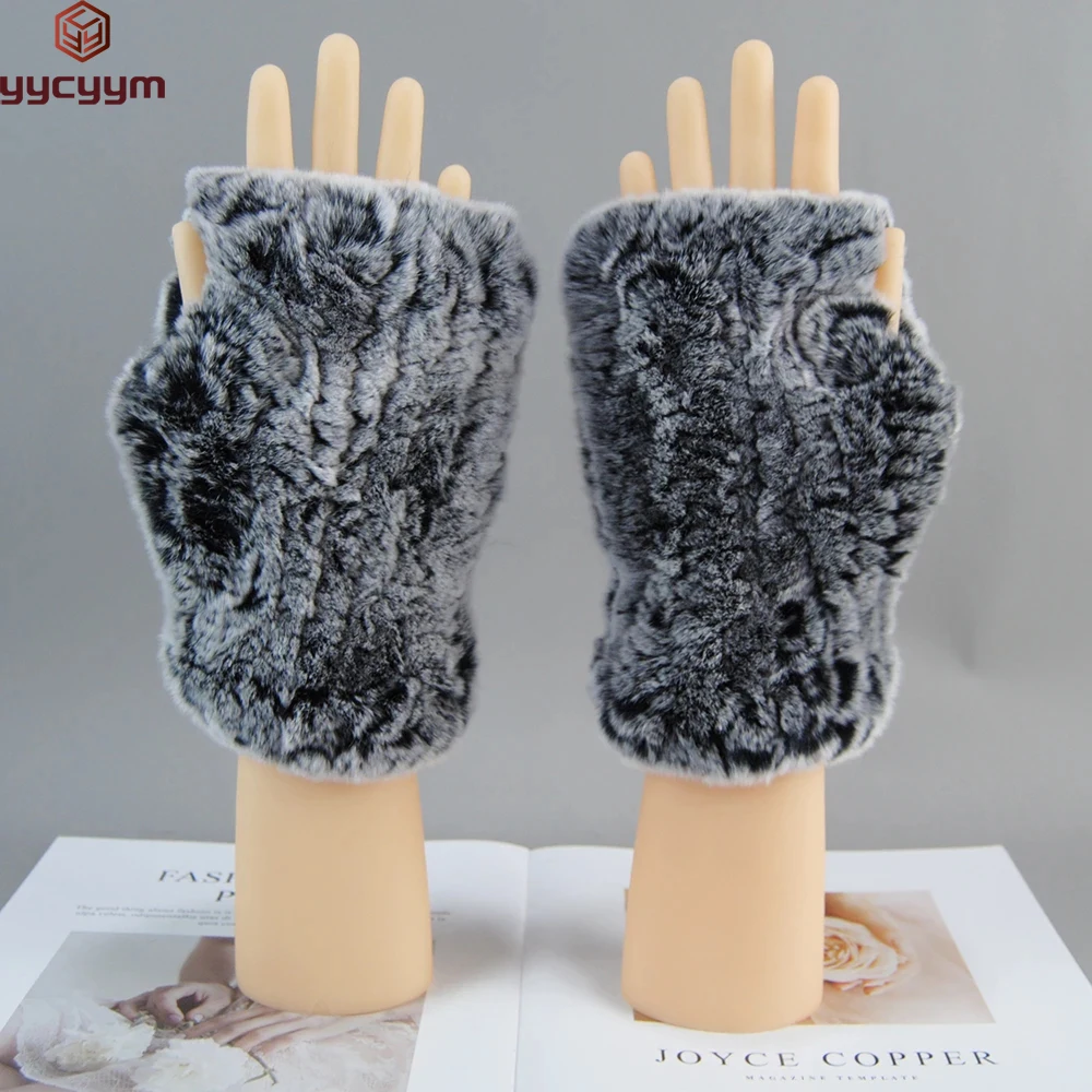 Winter Girl Natural Real Rex Rabbit Fur Gloves Good Elastic Hand Knitted Rex Rabbit Fur Mittens Lady Real Rex Rabbit Fur Gloves