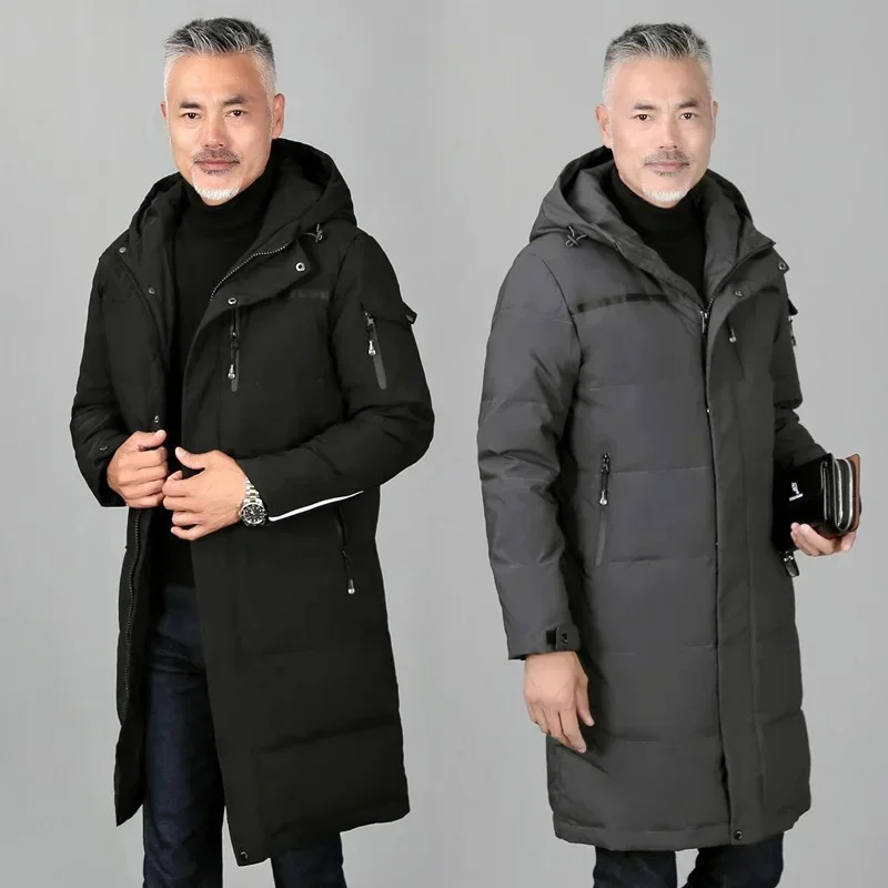 Veste matelassurera à capuche pour hommes, manteau en duvet, long, décontracté, canard, parkas, rembourré, plume, pardessus coréen, hiver