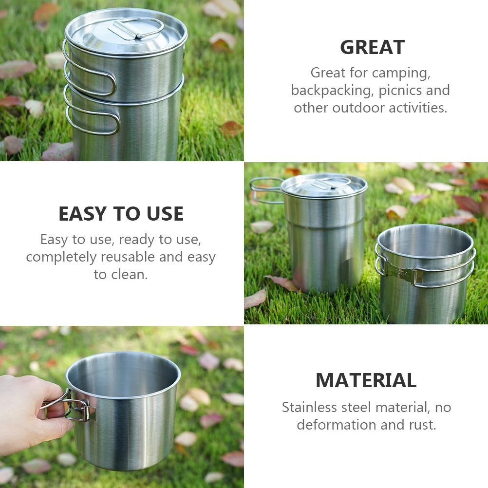 

Folding Handle Stainless Steel Cups Foldable Camping Mugs Outdoor Portable Picnic Hiking Cup Set Lightweight Durable For