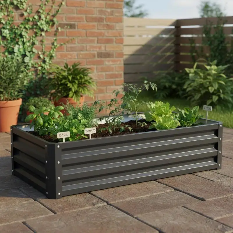 

Raised Beds for Garden, Galvanized Outdoor Planters, for Herbs and Vegetables, Use for Patio, Backyard, Balcony, Grey