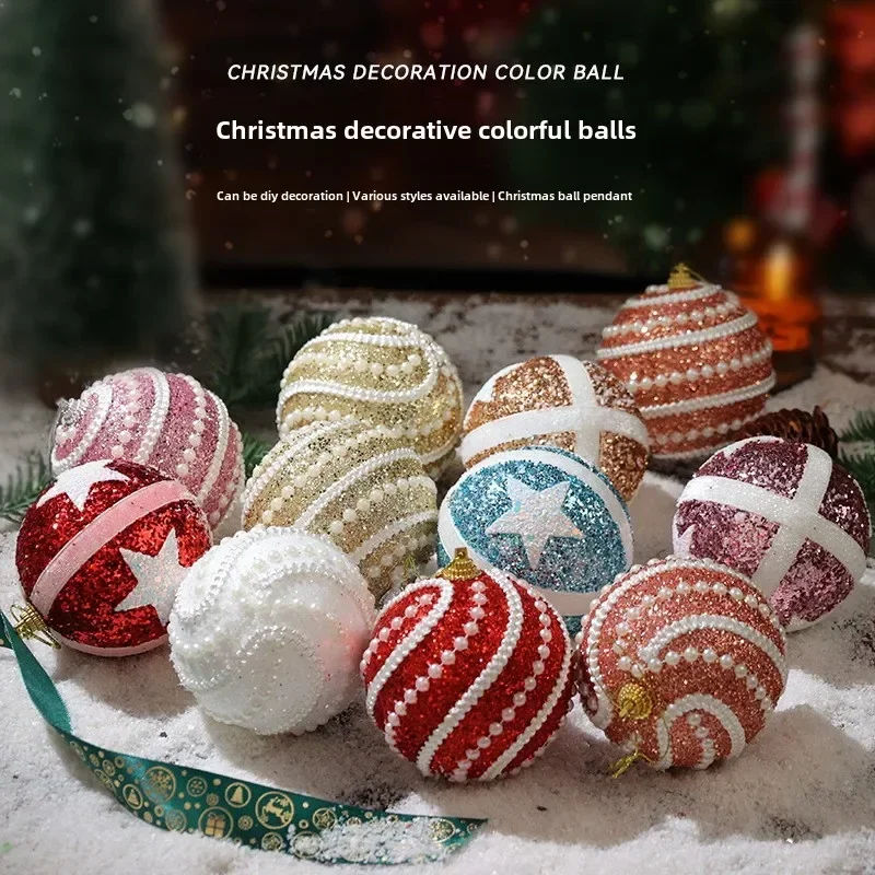 Christmas Tree Decoration Colored Ball Dipped with Powder Foam Ball Christmas Hanging Ornament Small Pendant Christmas Ball 8CM