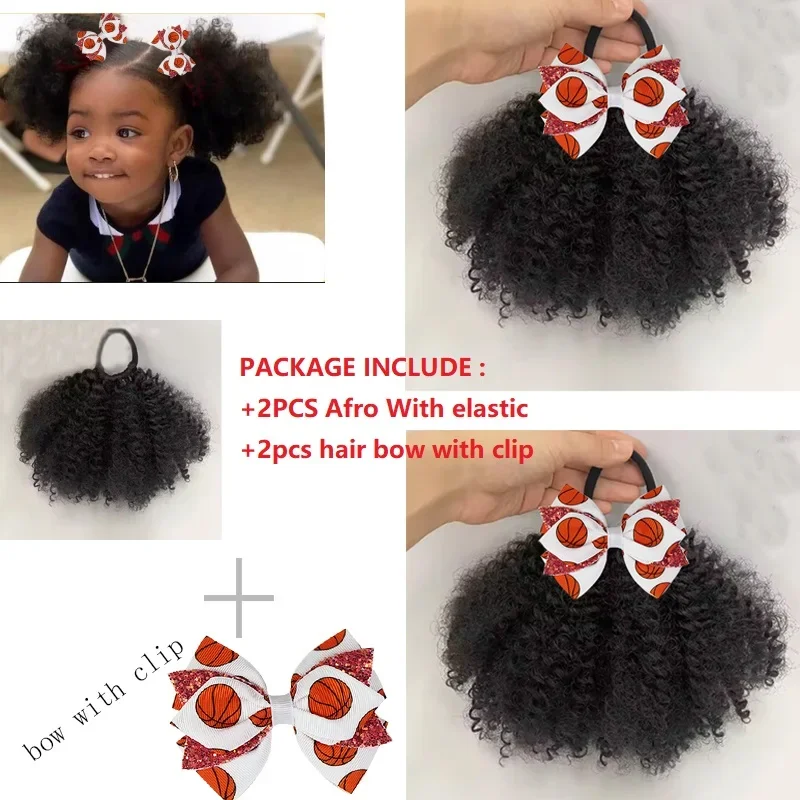 

2 SET/PACK Kids Hair Buns Kids Afro Puff Soft Like Natural Human Hair Hand Feel Marley Kinky Bulk for Hair Girl with Elastic