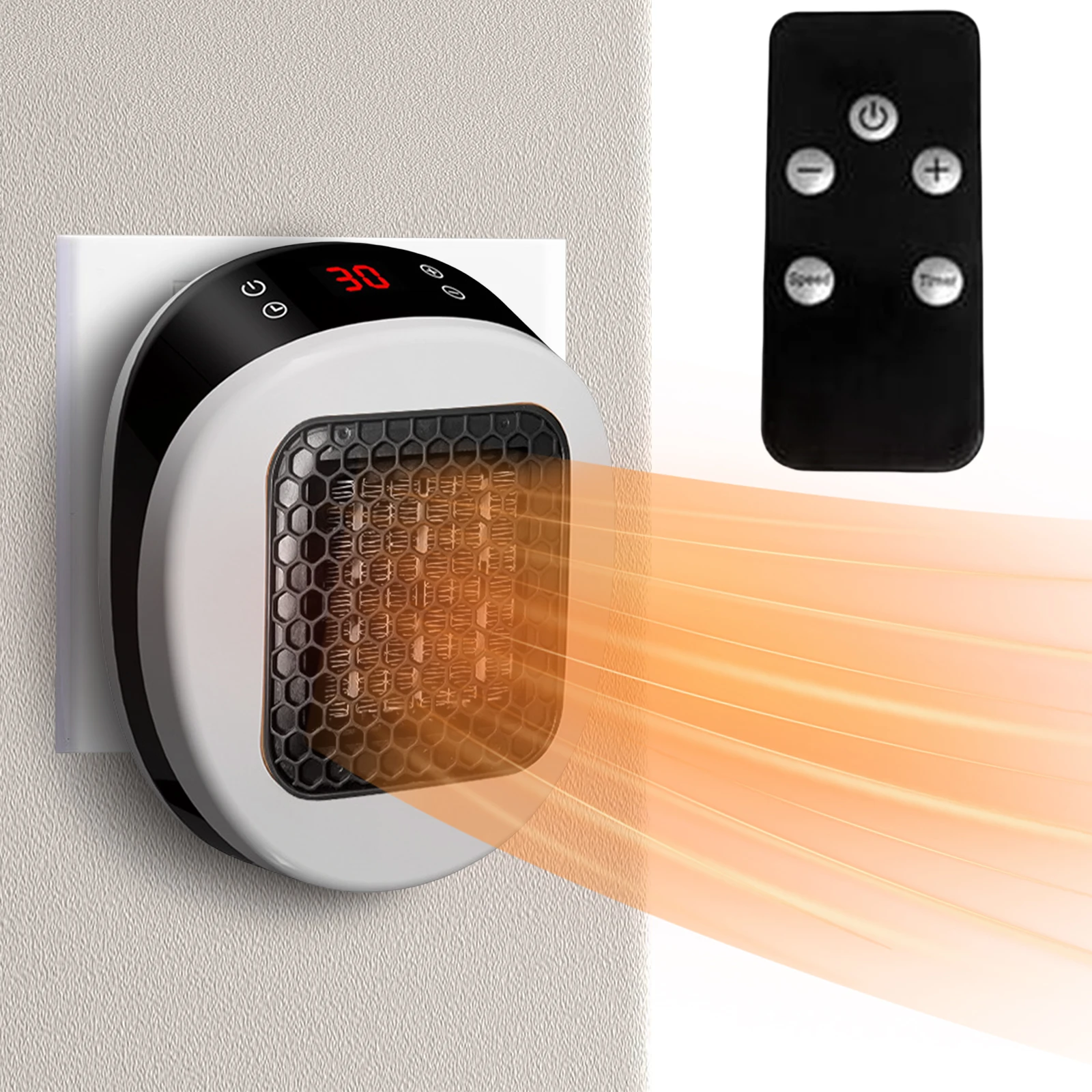 600W Mini Electric Heater Wall Mounted Hot Air Blower Plug In With Remote Control Houshold Heating Fan For Bedroom Bathroom