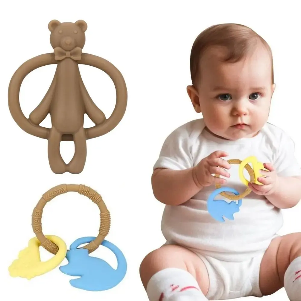 2Pcs Baby Stuff Cartoon Infant Chewing Toy Cute Silicone Nursing Baby Teether Ring Food Grade Durable Baby Teething Toy Newborn