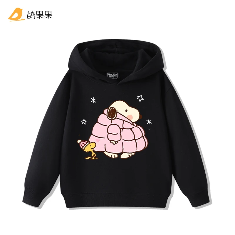 العصرية الكرتون سنوبي الطباعة الأطفال طويلة الأكمام الدافئة قمم الخريف والشتاء عارضة مريحة الفتيان والفتيات الصوف هوديي #3