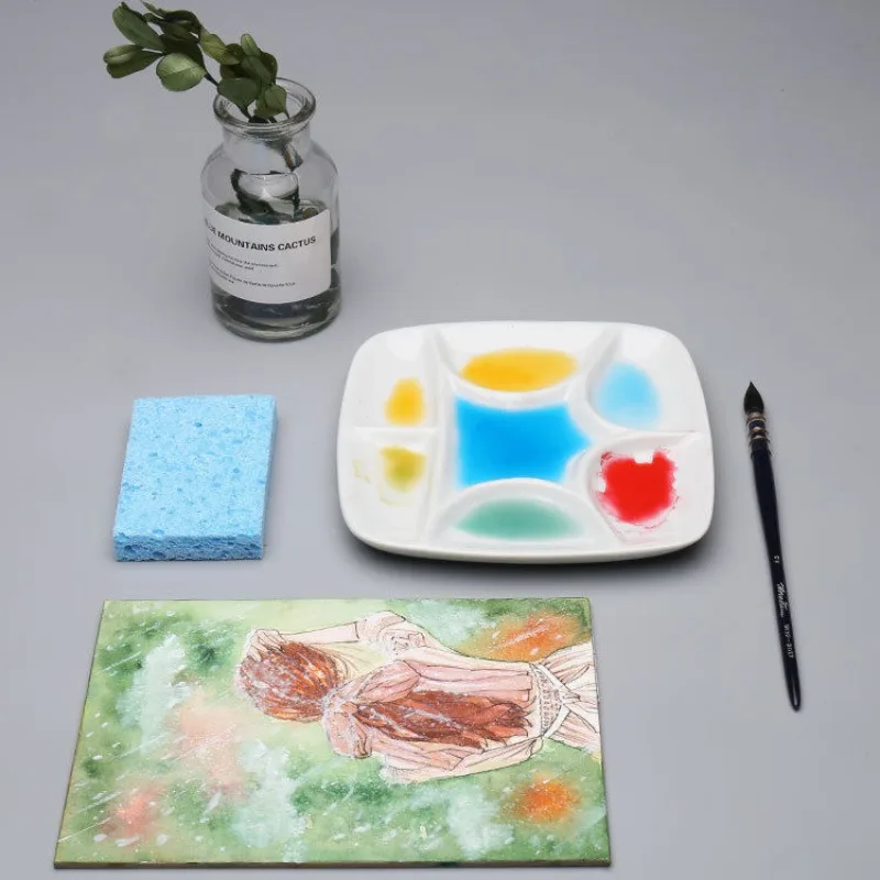 

Ceramic Square Watercolor Chinese Painting Watercolor Acrylic Oil Painting Pigment Box Easy To Clean Color Palette