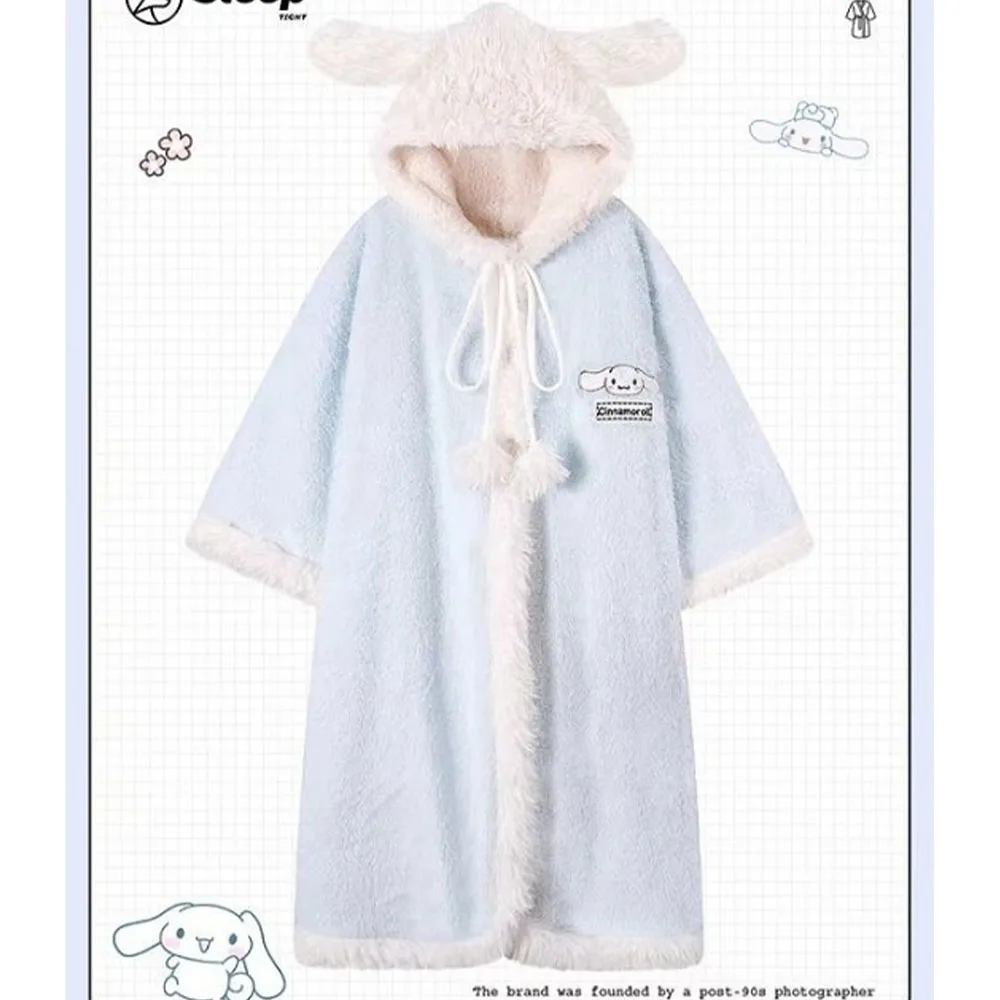 

Женская плюшевая пижама в стиле аниме, комплект халатов, зимняя домашняя одежда с героями мультфильмов Cinnamoroll Kawaii, длинная стильная утолщенная милая ночная рубашка для девочек