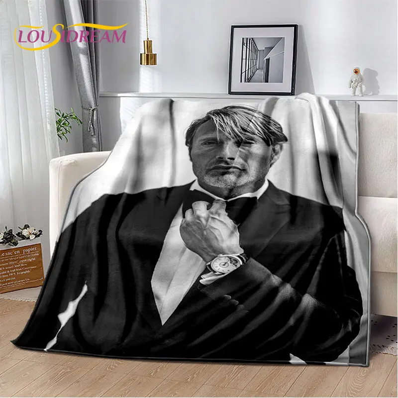 3D Mads Mikkelsen Actor Star Soft Plush Blanket,Flannel Blanket Throw Blanket for Living Room Bedroom Bed Sofa Picnic Cover Kids