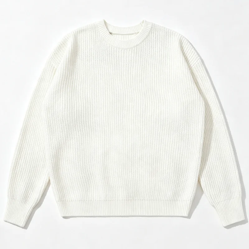 Neuer Herren-Strickpullover in Unifarben für Frühling und Herbst, Lässiger Modischer Pullover mit Gerippter Textur, Langen Ärmeln und Rundhalsausschnitt – Detail 9