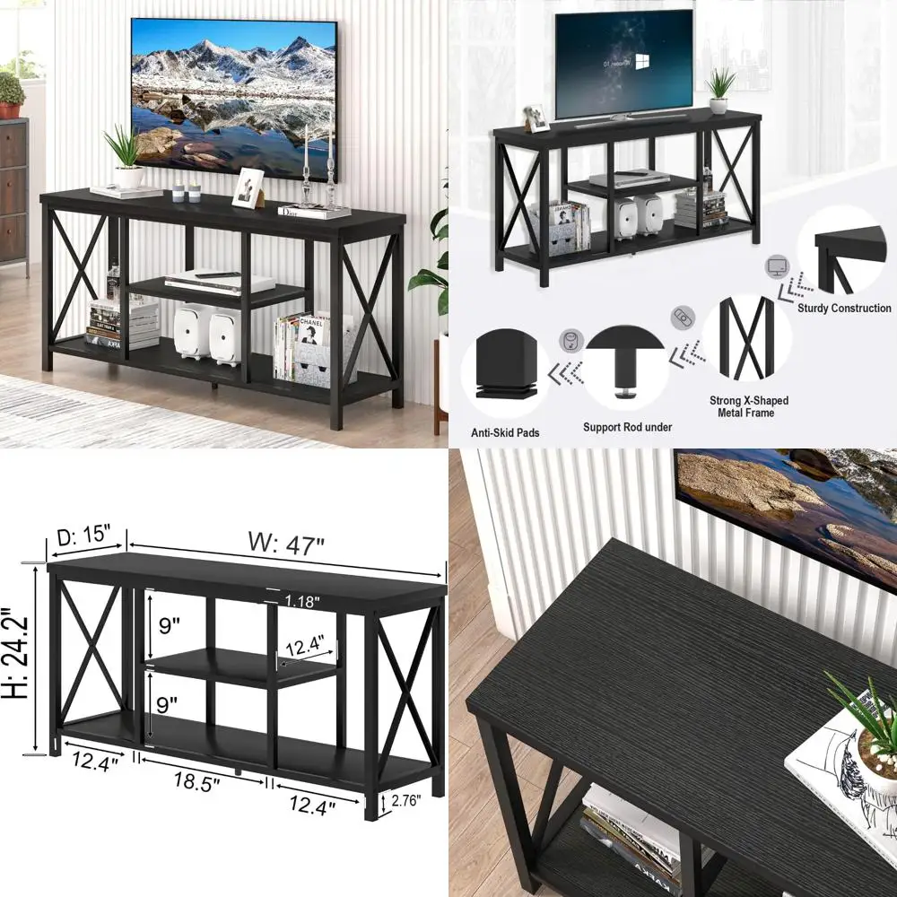 

Industrial Style Wood TV Stand with Storage for 55 Inch TVs: Modern Entertainment Center Console Table