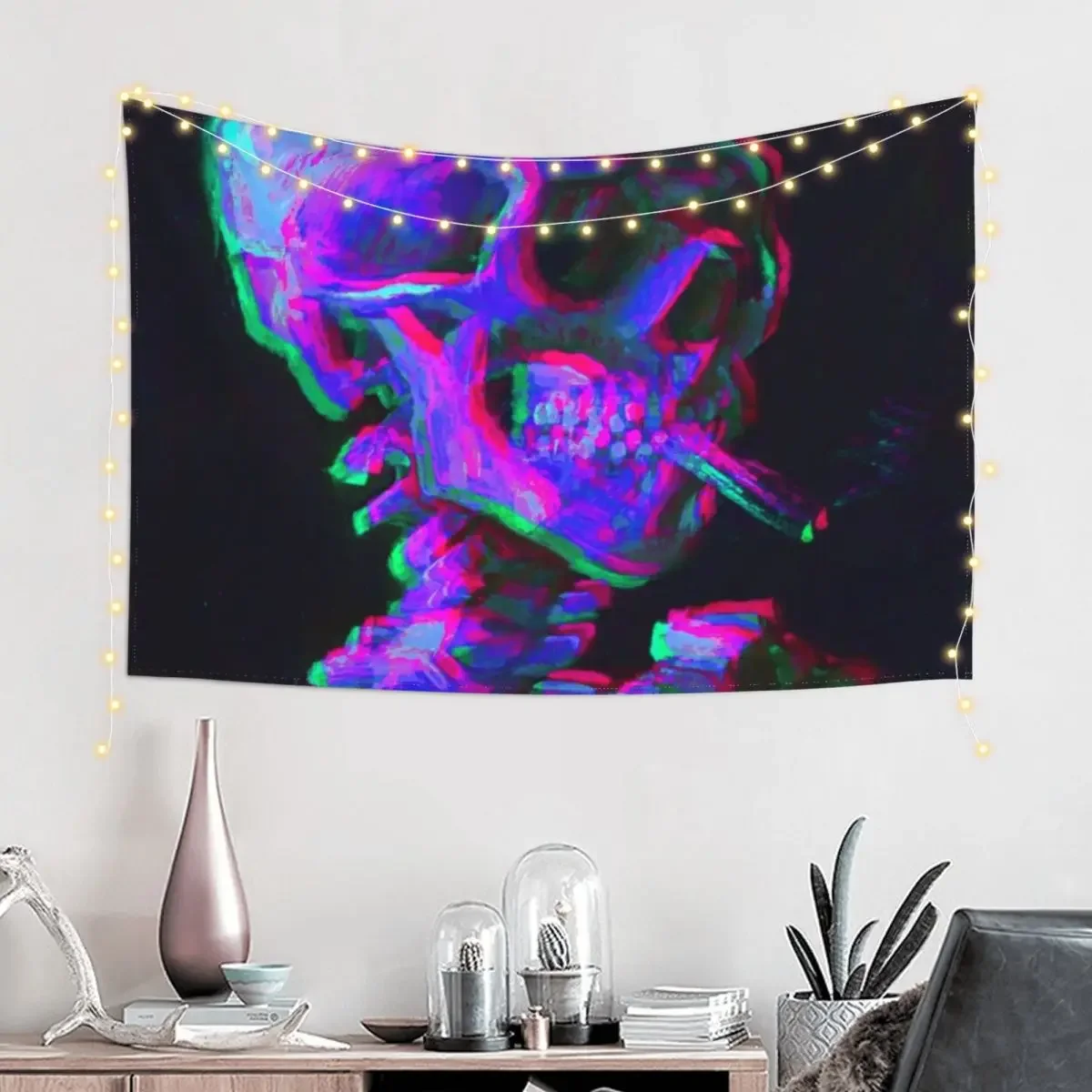 Abstract neon Smoking skeleton skull- Vincent van gogh Tapestry Bedrooms Decor Home Decorators Carpet On The Wall Tapestry