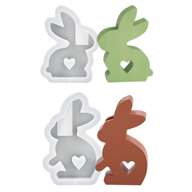 Heart Rabbit Silicone Mold Heart Holder Molds Easter Decoration Concrete Gypsum Candlestick Molds Resin Casting