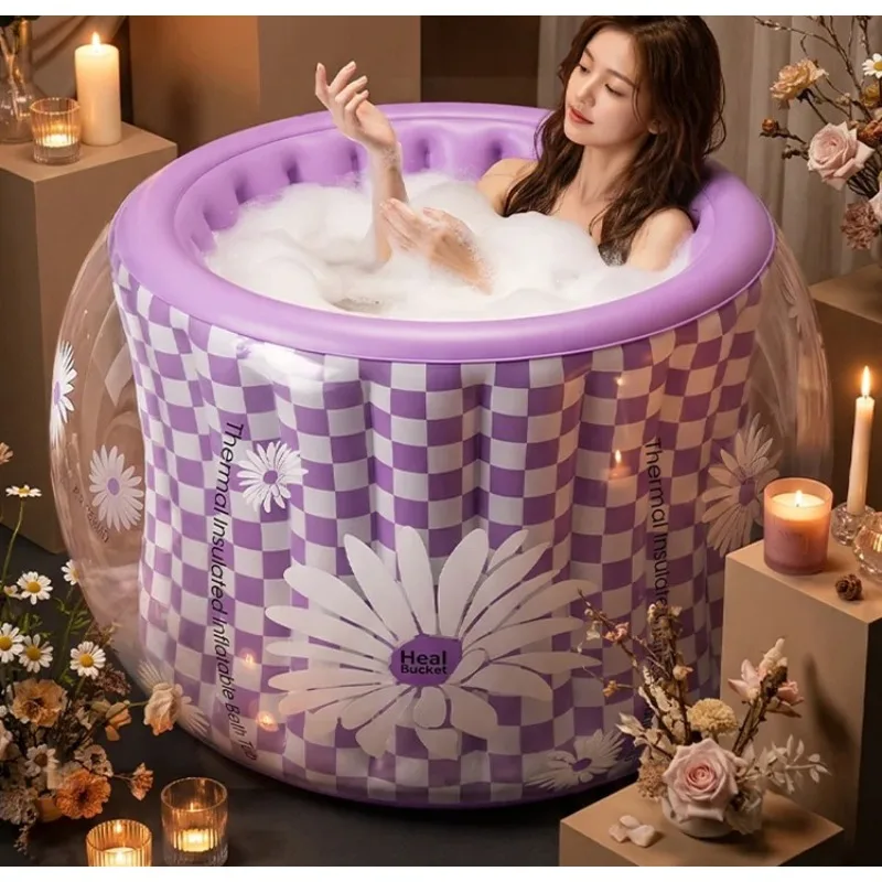 Automatic Inflatable Bathtub for Adults Full Body Foldable Soaking Tub Portable Shower Barrel for Kids, Space-Saving Design