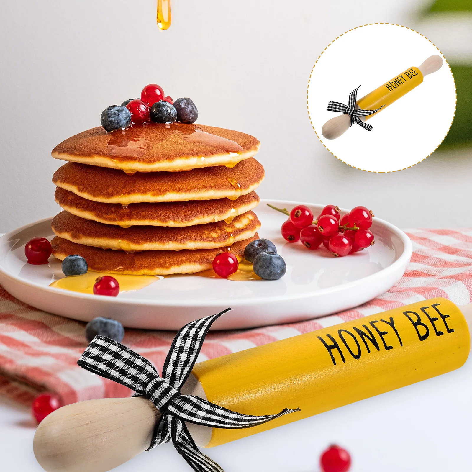 

Mini Rolling Tiered Tray Decor Spring Farmhouse Party Table nament Bee Farmhouse Rolling Pin Rustic Kitchen Coffee Trays