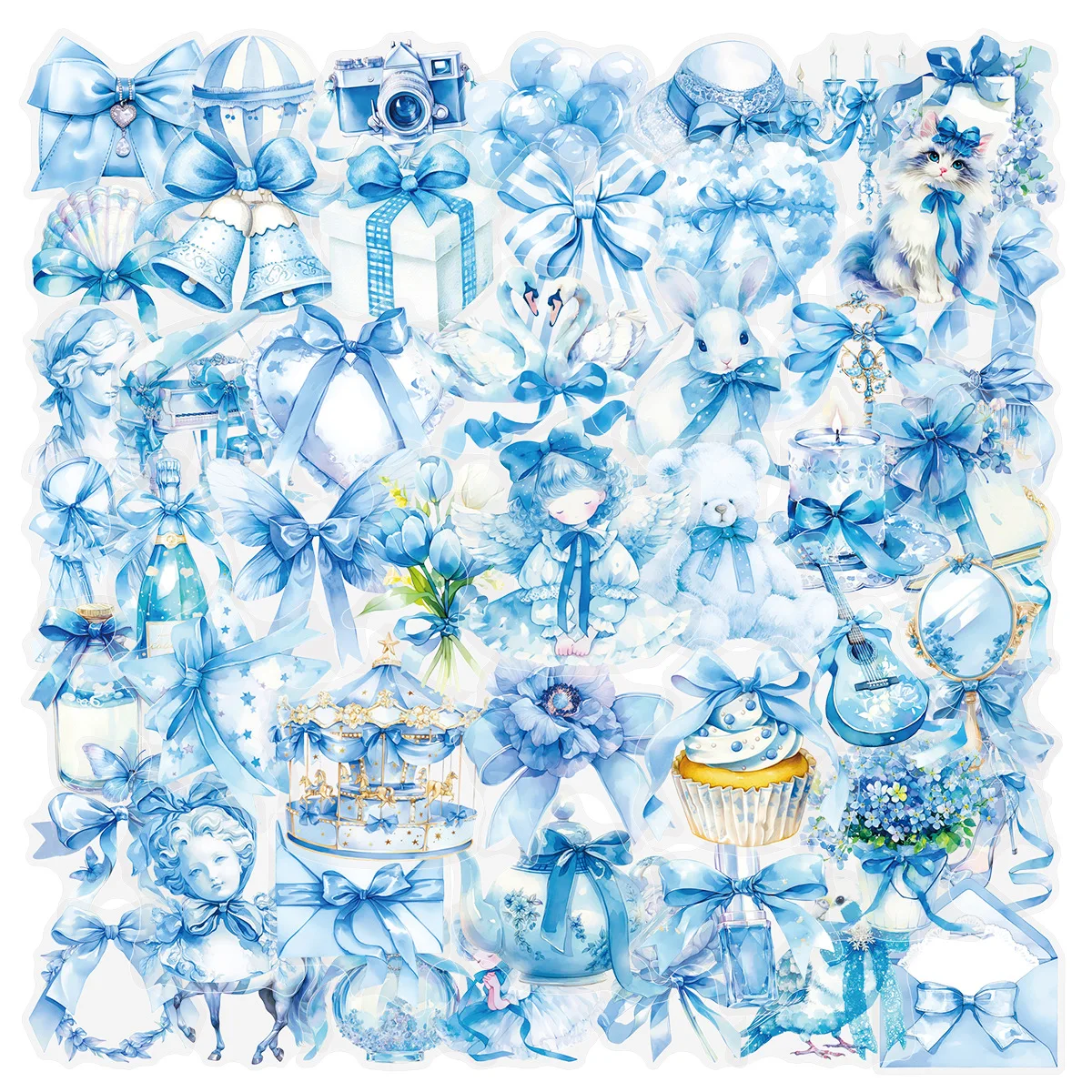 

50 шт. прозрачные ПЭТ синие мечтательные наклейки с бантом водонепроницаемые наклейки канцелярские принадлежности DIY Декор пластиковые наклейки