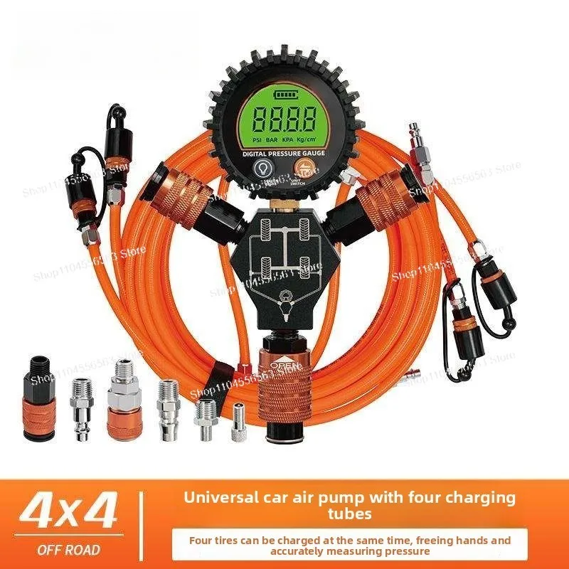4-Wheel Inflation/Deflation Hose Quick-Flow High-Volume Inflation Kit Digital Pressure Gauge Simultaneous Inflation/Deflation